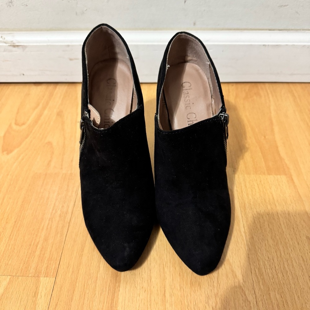 Black Suede Ankle Booties, Size 7